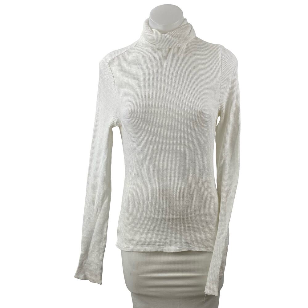 The Range Womens White Turtleneck Long Sleeve Waffle Knit Thermal Sweater Top XS